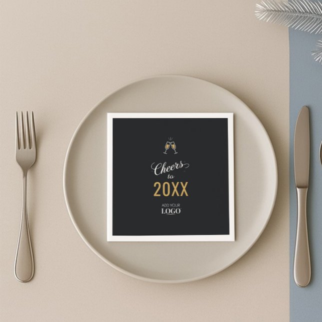 Elegant Business Logo Modern New Year Party Black Napkin (Creator Uploaded)
