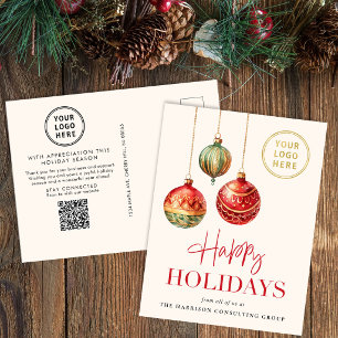 Elegant Business Logo QR Code Christmas Holiday Postcard