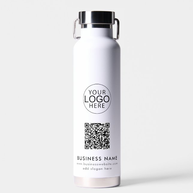Elegant Business Logo QR Code Employees Custom Water Bottle (Front)