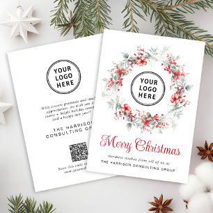 Elegant Business Logo QR Code Merry Christmas Holiday Card