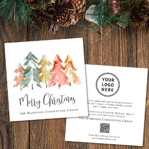 Elegant Business Logo QR Code Merry Christmas Holiday Card