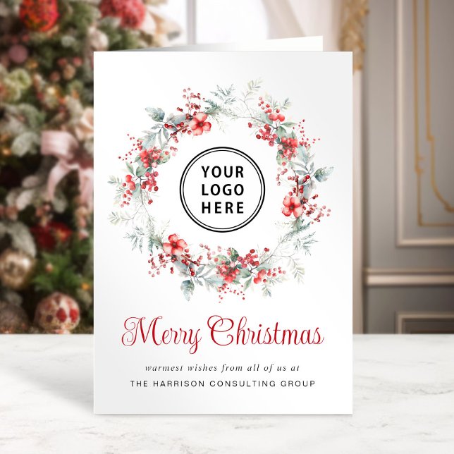 Elegant Business Logo QR Code Merry Christmas Holiday Card (Spread the joy of the season and strengthen business relationships with our elegant holiday card)