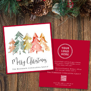 Elegant Business Logo QR Code Red Christmas Holiday Card