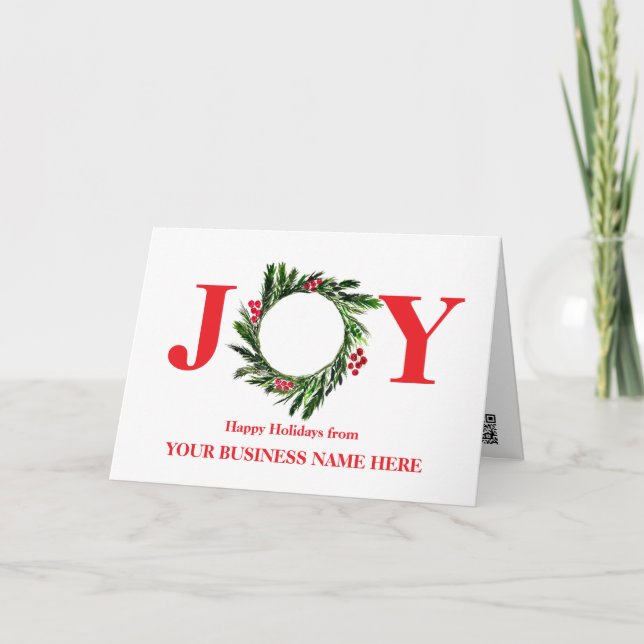 Elegant Business Logo QR Code Wreath Christmas Thank You Card (Front)