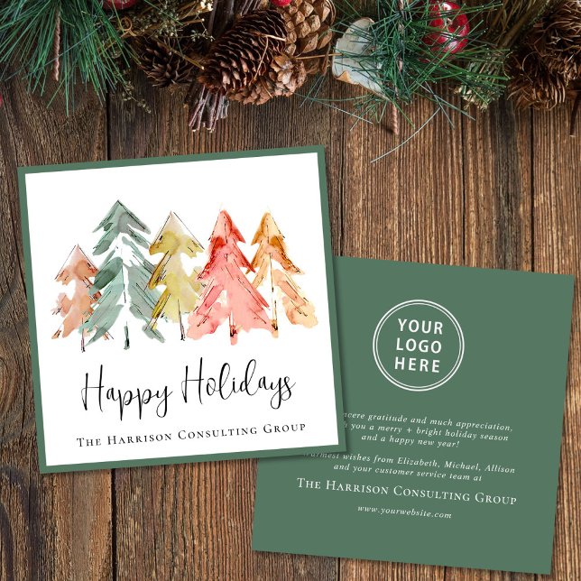Elegant Business Logo Watercolor Christmas Holiday Card (Spread the joy of the season and strengthen business relationships with our elegant holiday card)
