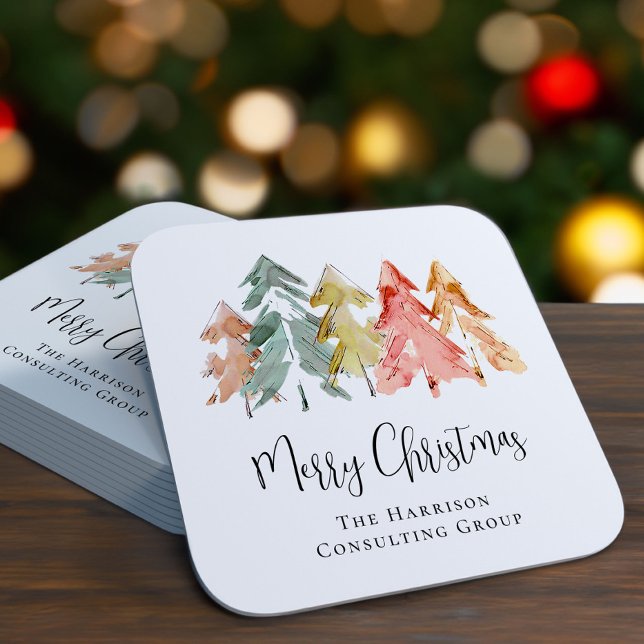 Elegant Business Merry Christmas Holiday Square Paper Coaster (Creator Uploaded)