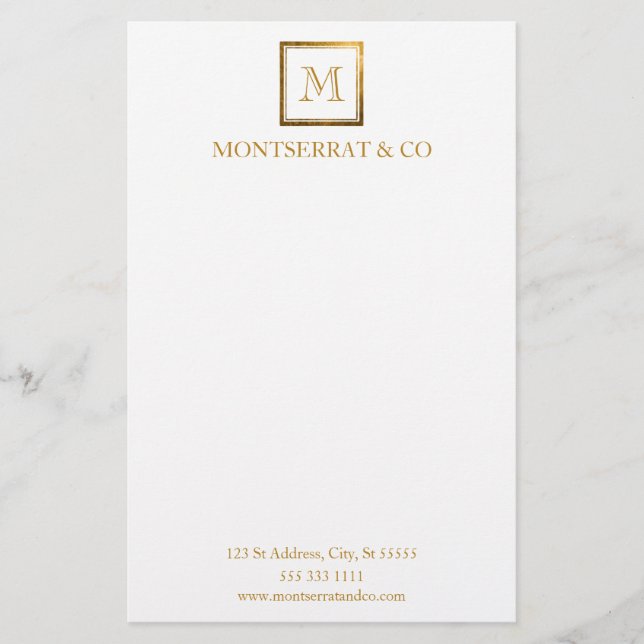 Elegant Business Monogram Logo Gold Square Stationery (Front)