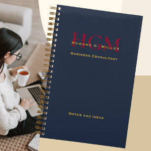 Elegant Business Monogram Logo Navy Burgundy Gold Notebook