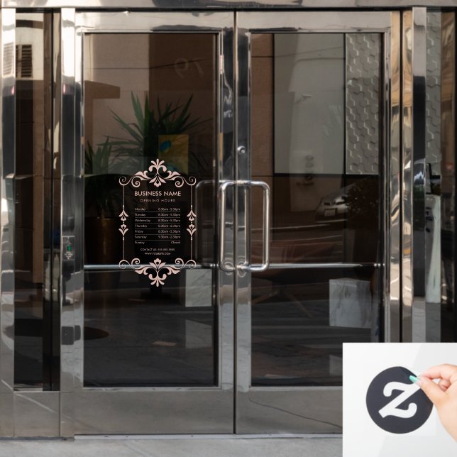 Elegant Business Opening Hours Rose Window Cling (Office Door)