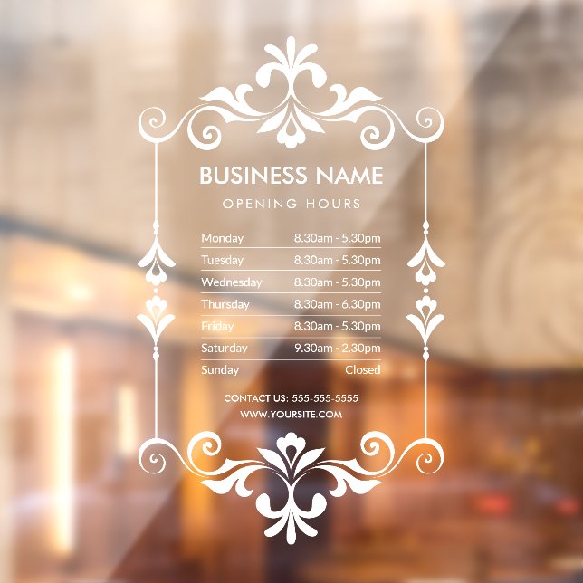 Elegant Business Opening Hours Sign Window Cling (Sheet 2)
