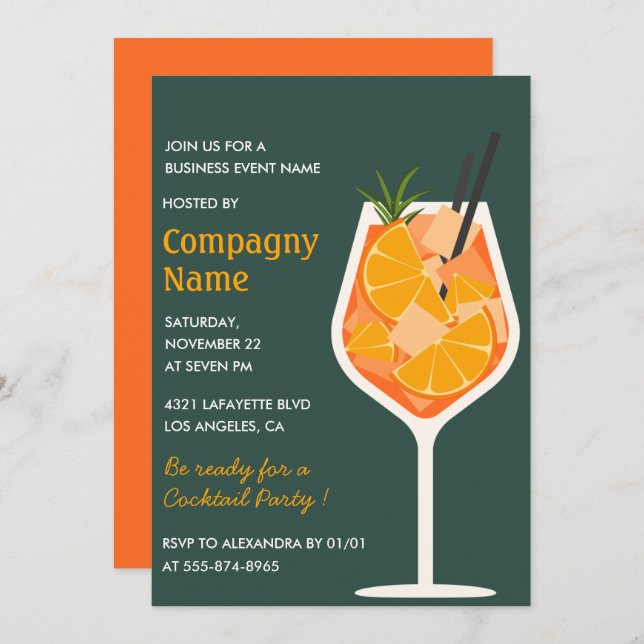 Elegant Business party invite Cocktail Modern (Front/Back)