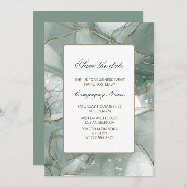 Elegant Business party invite green save the date (Front/Back)