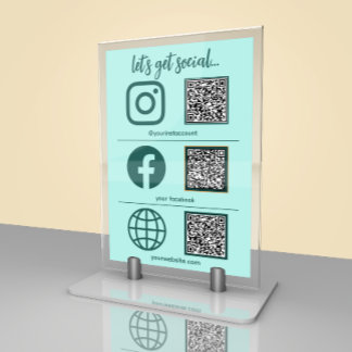 Elegant Business Social Media Sign With QR Code Table Number