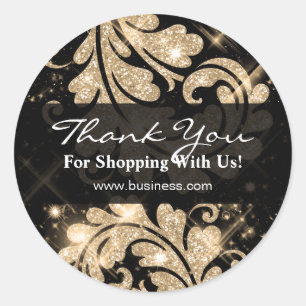 Elegant Business Thank You Gold Glitter Floral Classic Round Sticker