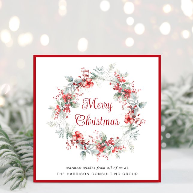 Elegant Business Wreath Corporate Christmas Holiday Card (Spread the joy of the season and strengthen business relationships with our elegant Christmas card)