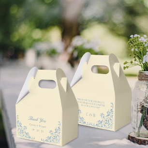 Elegant Butter Yellow and Blue Wedding Thank You Favour Box