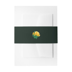 Elegant Butter Yellow Camellia on Green Invitation Belly Band