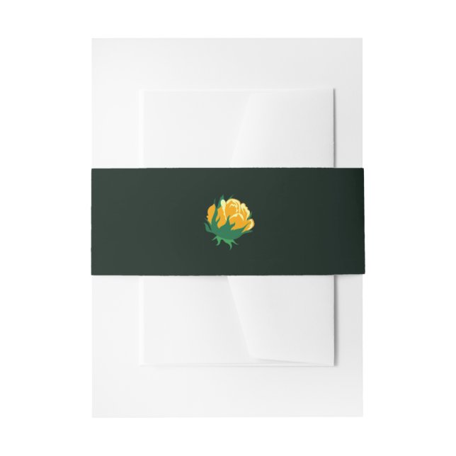 Elegant Butter Yellow Camellia on Green Invitation Belly Band (Front Example)