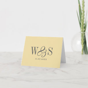 Elegant Butter Yellow initial wedding couples Thank You Card