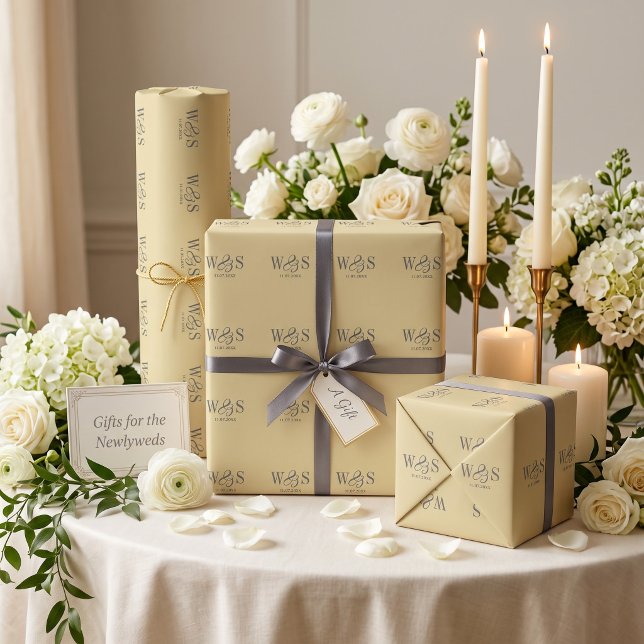 Elegant Butter Yellow initial wedding couples Wrapping Paper (Creator Uploaded)