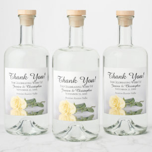 Elegant Butter Yellow Rose Wedding Thank You Liquor Bottle Label