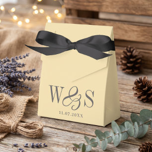 Elegant Butter Yellow wedding couples initials Favour Box