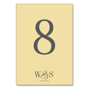 Elegant Butter Yellow wedding couples initials Table Number
