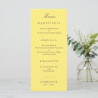 Elegant Butter Yellow Wedding Menu