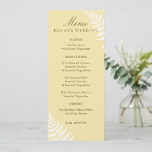 Elegant Butter Yellow White Fern Garden Wedding Menu