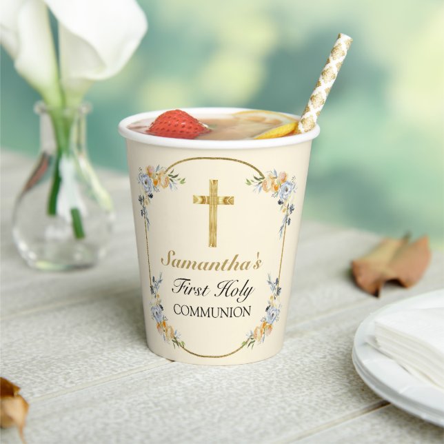Elegant Buttercream Floral 1st Holy Communion  Paper Cups (Insitu)