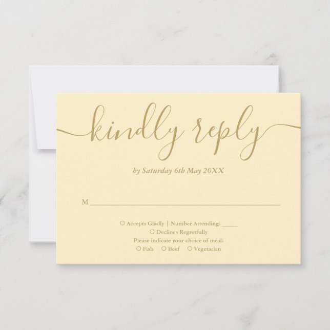 Elegant Buttercup Yellow And Gold Script RSVP Card (Front)