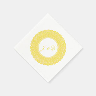 Elegant buttercup yellow lace cocktail napkin
