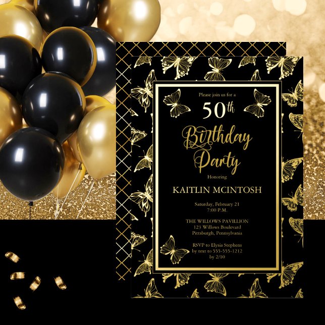 Elegant Butterflies 50th Birthday Party Black Gold (Creator Uploaded)