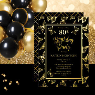 Elegant Butterflies 80th Birthday Party Black Gold
