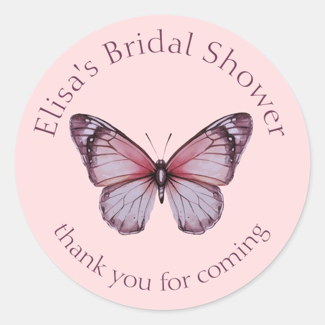 Elegant Butterflies Bridal Shower CUSTOM Classic Round Sticker (Front)