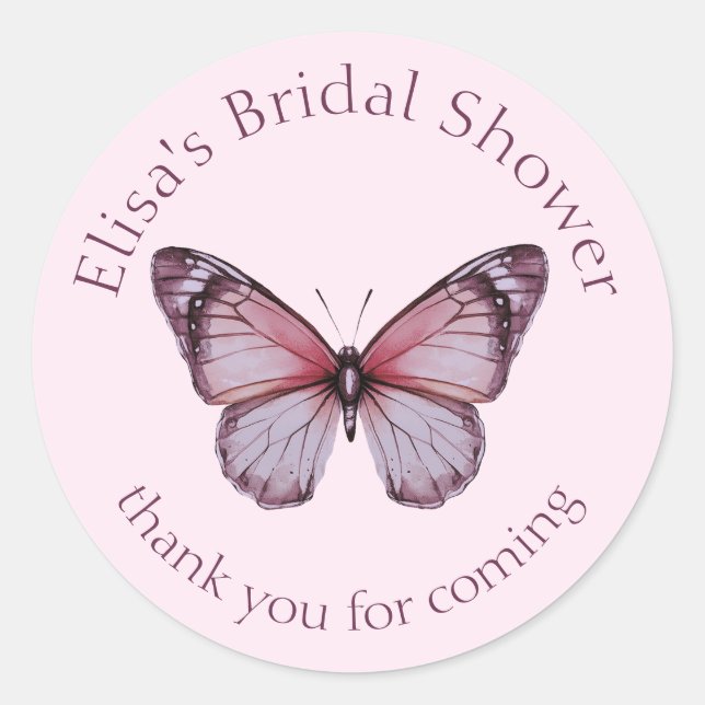 Elegant Butterflies Bridal Shower CUSTOM Classic Round Sticker (Front)