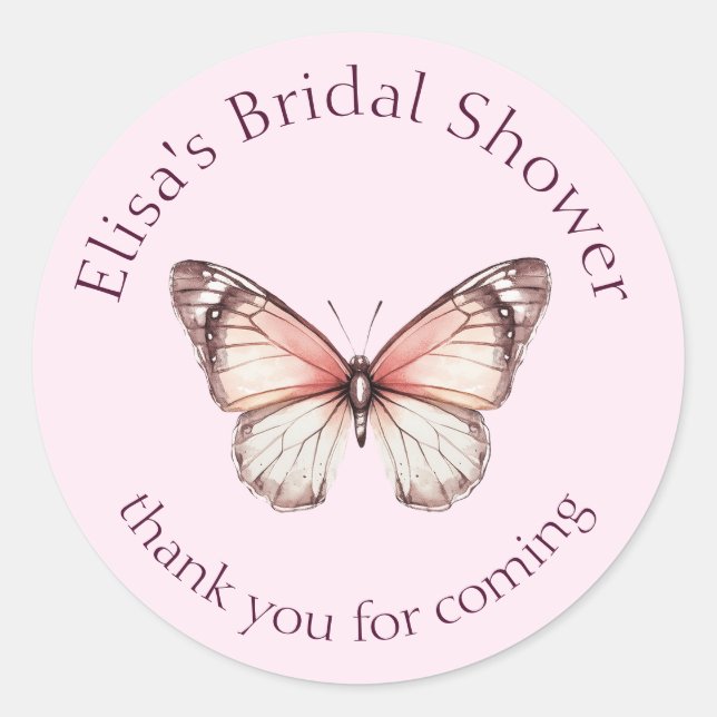 Elegant Butterflies Bridal Shower CUSTOM Classic Round Sticker (Front)