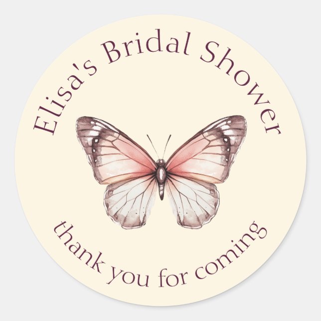 Elegant Butterflies Bridal Shower CUSTOM Classic Round Sticker (Front)