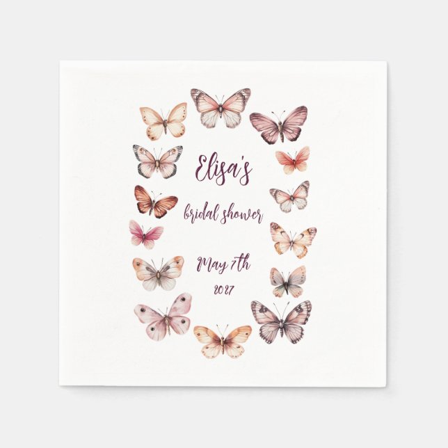 Elegant Butterflies Bridal Shower CUSTOM Napkin (Front)