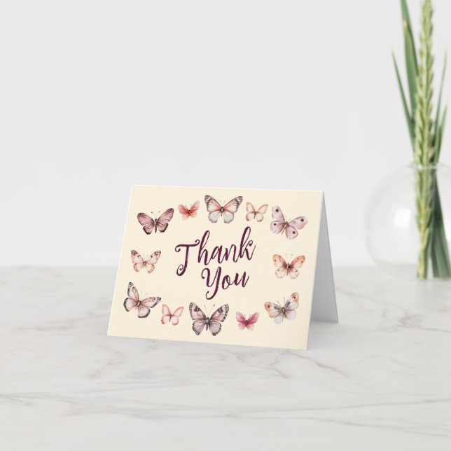 Elegant Butterflies Bridal Shower CUSTOM Thank You Card (Front)