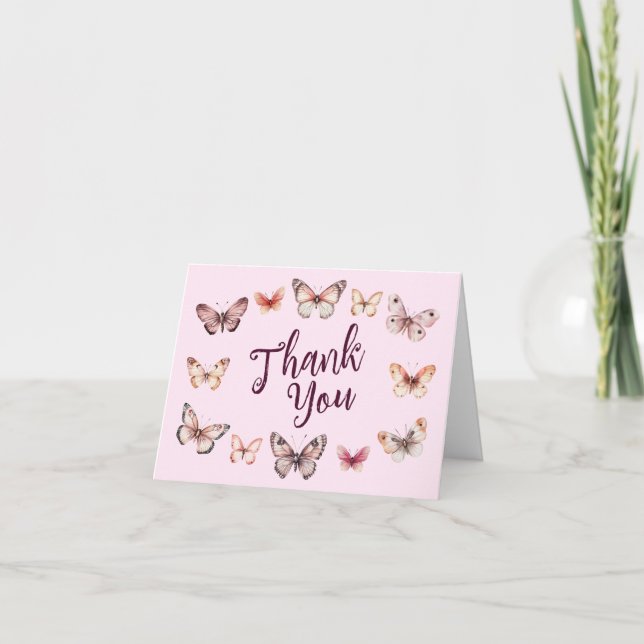 Elegant Butterflies Bridal Shower CUSTOM Thank You Card (Front)