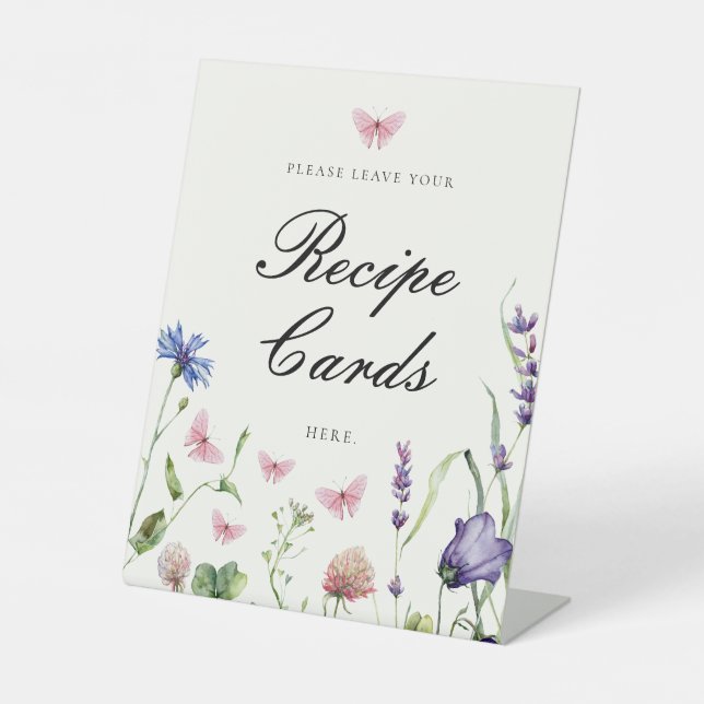 Elegant Butterflies Bridal Shower Recipe Cards Pedestal Sign (Front)