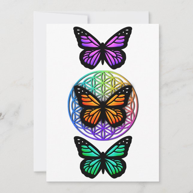 Elegant butterflies colourful flower of life  invitation (Front)