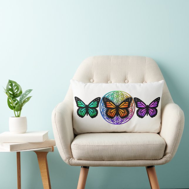 Elegant butterflies colourful flower of life  lumbar cushion (Chair)