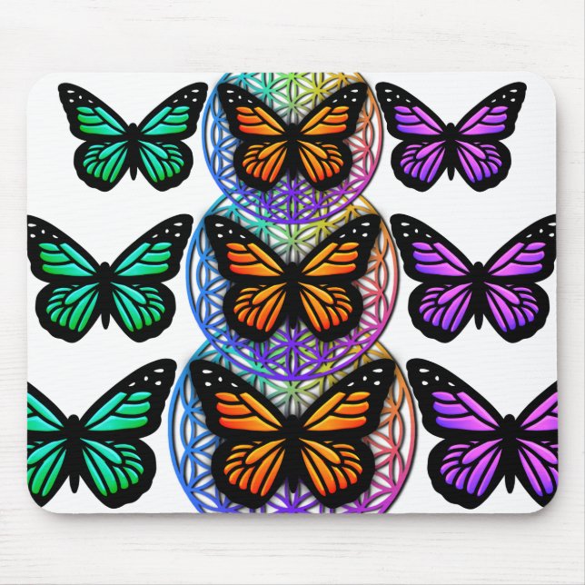 Elegant butterflies colourful flower of life  mouse pad (Front)
