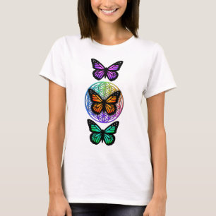 Elegant butterflies colourful flower of life  T-Shirt