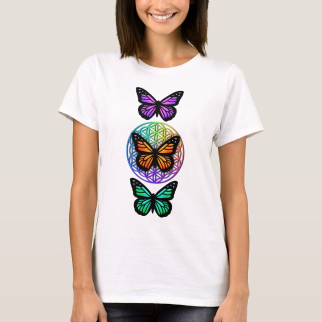 Elegant butterflies colourful flower of life  T-Shirt (Front)