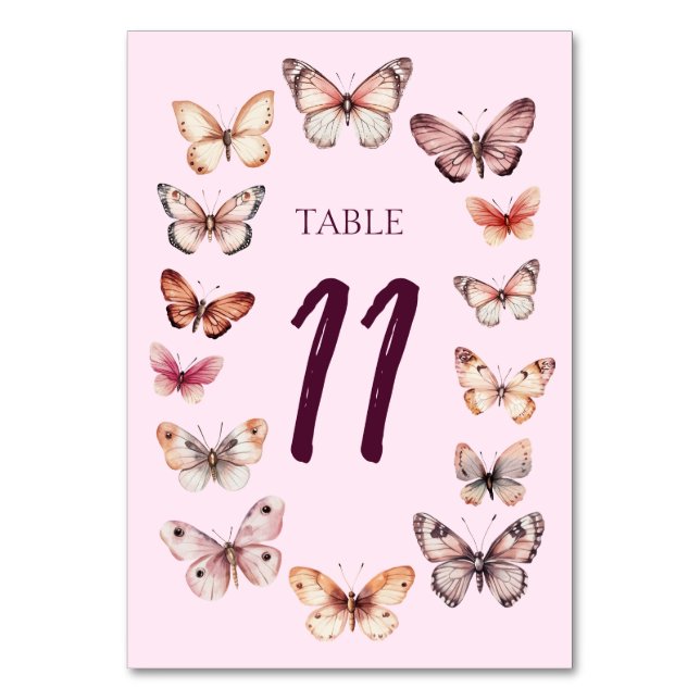 Elegant Butterflies CUSTOM Wedding Table Number (Front)
