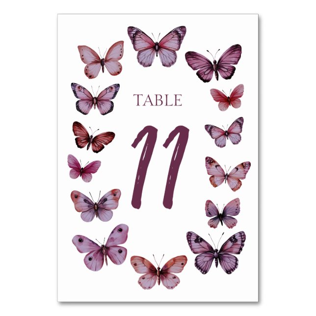 Elegant Butterflies CUSTOM Wedding Table Number (Front)