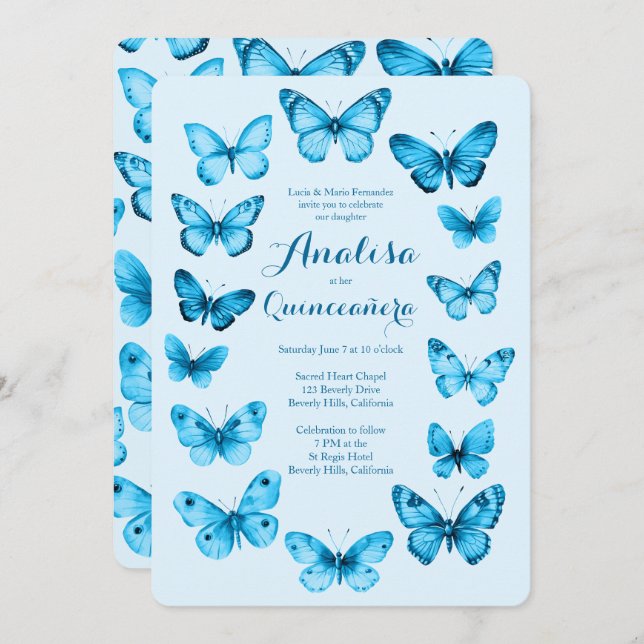 Elegant Butterflies Frame Quinceañera CUSTOM Invitation (Front/Back)